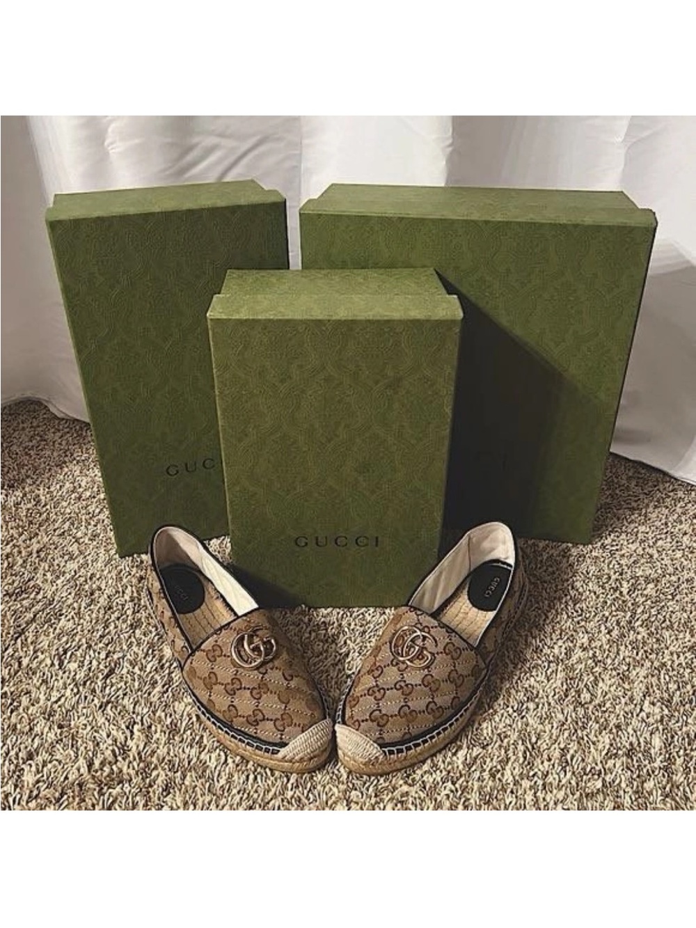 Gucci Brown Beige GG Canvas Espadrille Slip-Ons